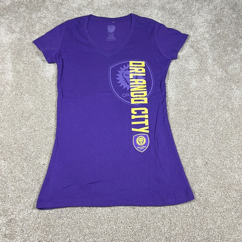 MLS‎ Womens Small Purple Orlando City SC V-Neck Cap Sleeve T-Shirt NWOT